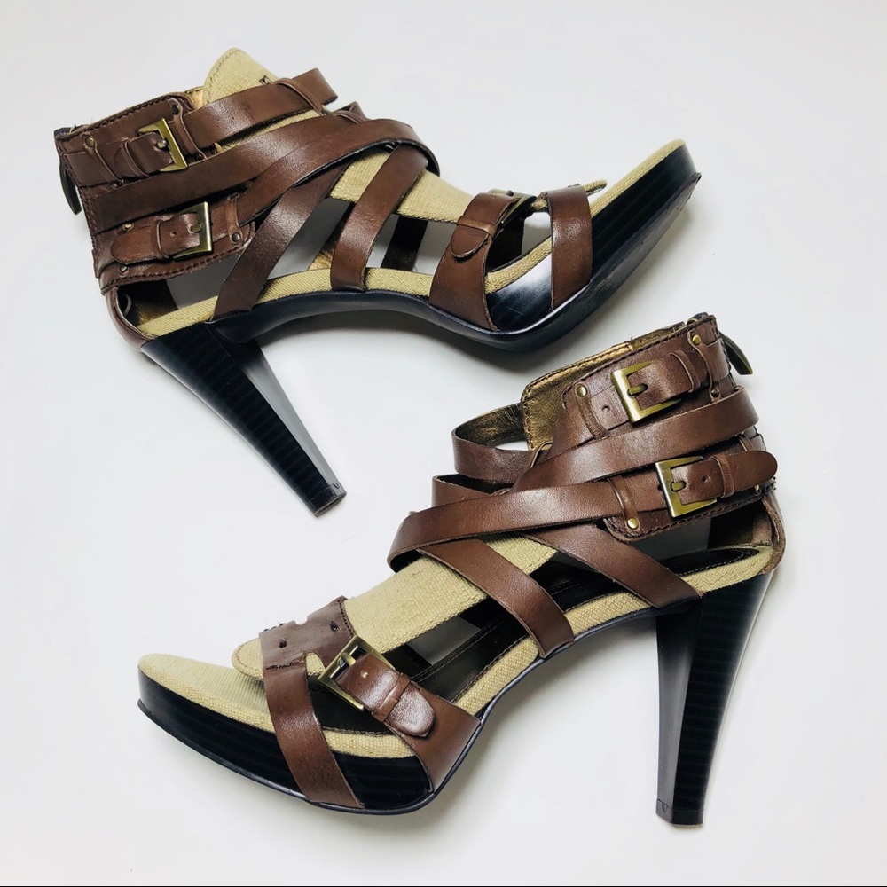 FIRM Sam Edelman Shane Strap Sandal Brown Heel - Picture 1 of 8